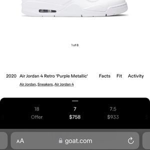 Brand New. Air Jordan Retro 4 Purple Metallic size 6